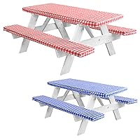 6ft and 8ft Fitted Picnic Table Cover and Bench Covers. These 2 Most Common Sizes Reusable Outdoor Picnic tablecloths with Elastic Will Cover Most Camping Picnic Tables and Folding Tables.