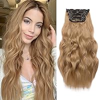 NAYOO Clip in Curly Hair Extensions 4PCS Long Wavy Synthetic Thick Hairpieces with Fiber Double Weft for Women Hair Full Head (20 Inch, Ash Blonde)