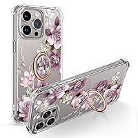 GVIEWIN Bundle - Compatible with iPhone 15 Pro case (Cherry Blossoms/Purple) with Screen Protector & Camera Lens Protector+Phone Ring Holder(Cherry Blossoms/Purple)