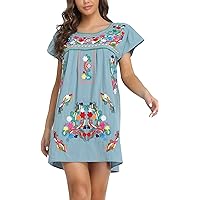 YZXDORWJ Women Mexican Embroidered Dress Short Sleeve