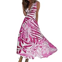 Womens Summer Maxi Dress 2024 Elegant Sleeveless Maxi Dress Trendy Floral Print Flowy Beach Dress