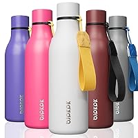 BJPKPK Insulated Water Bottles, 18oz Stainless Steel Metal Water Bottle with Strap, BPA Free Leak Proof Thermos, Mugs, Flasks, Reusable Water Bottle for Sports & Travel, White