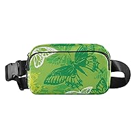 ALAZA Butterfles in Green Color Belt Bag Waist Pack Pouch Crossbody Bag with Adjustable Strap for Men Women College Hiking Running Workout Travel