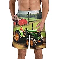 NEZIH Tractor Farm Pattern Print Men's Beach Shorts Tropical Hawaiian Style,Quick Dry Casual Summer Shorts Adjustable