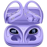 Wireless Earbuds V5.3 Bluetooth Headphones 90 Hrs Playtime Earbuds with Wireless Charging Case Power Display Over-ear Earphones with Earhooks Waterproof Stereo Headset for Android phone Workout Purple