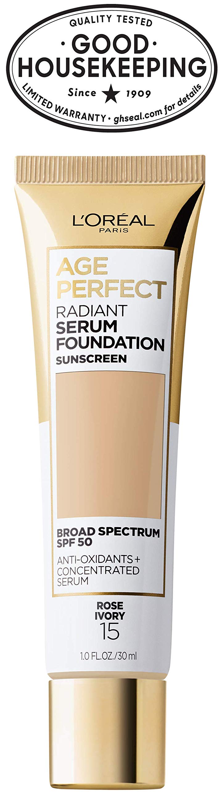 L’Oréal Paris Age Perfect Radiant Serum Foundation with SPF 50, Rose Ivory, 1 Ounce