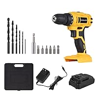 20V Portable Cordless Electric Drill 3/8 Inch Chuck Handheld Power Drill Screwdriver with 1300mAh Battery Fast r 6 Drill Bits 6 Screwdriver Bits, LED Work Light 2-variable Speed 18+1 Torque