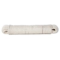 Basics Natural Cotton Braided Rope, All-Purpose, Clothesline, 3/16  Inch x 50 Foot (4.5mm x 15m), Off White