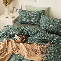 VClife Green Floral Duvet Cover Twin Ultra Soft Jersey Knitted Cotton Bedding Sets Luxury Modern Flowers Branches Duvet Cover Sets Quilt Cover for Girls, Fade Resistant, Breathable, Wrinkle Resistant