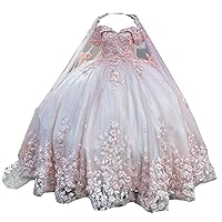 2024 Off The Shoulder Ball Gown 15 Quinceanera Prom Dresses with Long Cape 3D Flower Lace XV