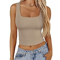 Trendy Queen Womens Square Neck Tank Tops Double Lined Sleeveless Crop Tops
