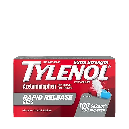 Tylenol Extra Strength Acetaminophen Rapid Release Gels, Pain Reliever & Fever Reducer, 100 ct