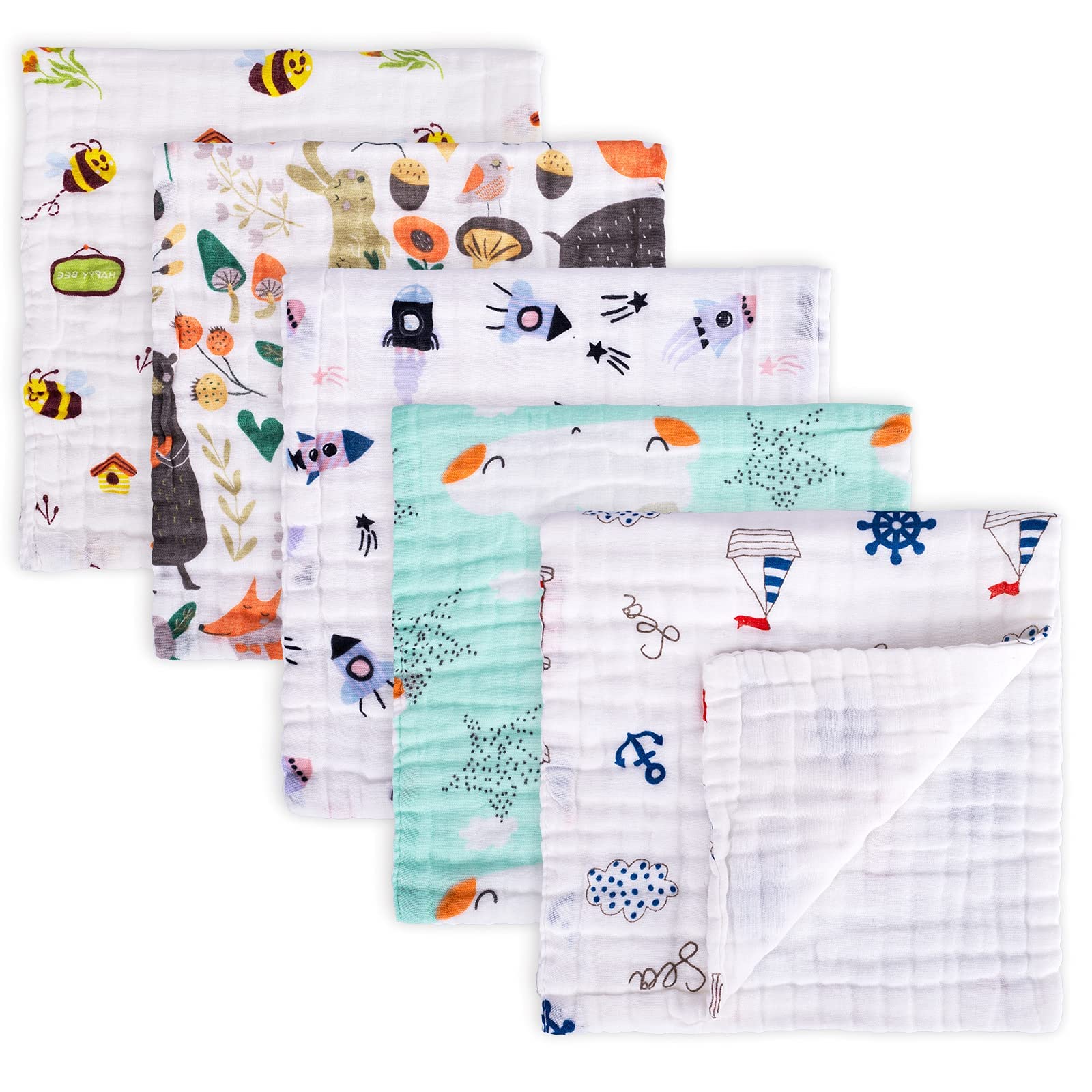 Muslin Baby Burp Cloths 5 Pack 100% Cotton Burping Cloths Supre Soft and Absorbent for Newborn Spit Up Rags 20 X 10 Inches