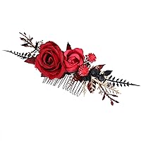 Hanmade Red Flower Comb - Floral Hair Comb Bohemian Flower Combs for Bride Bridesmaid Women Girls Bridal Shower Wedding Bachelor Party Engagement