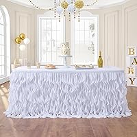 leegleri 9FT White Tutu Table Skirt for Rectangle&Round Tables-Tulle Curly Willow Table Skirt Decorations, White Ruffle Tablecloth for Wedding Bridal Shower Birthday Party Decorations