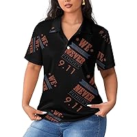 Never Forget 9.11 Women's Polo Shirts Short Sleeve T-Shirt Loose Fit Golf Shirt Button Down Tee Top