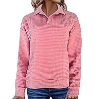 Women's Girls Long Sleeve Shirts Casual Loose V-Neck Lapel Solid Corn Plaid Sleeved Sweater Tops, S-2XL