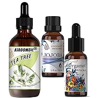 4+2 oz Tea Tree Bergamot Jojoba Essential Oil Set Aromatherapy for Natural Diffuser & Soap Making