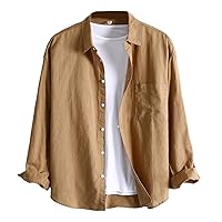 Icegrey Men Linen Shirts Casual Long Sleeved Solid Color Youth Breathable Shirt