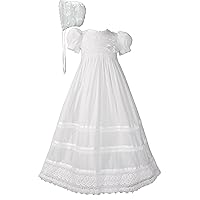 Girls Cotton Short Sleeve Dress Christening Gown Baptism Gown with Laces and Ribbon