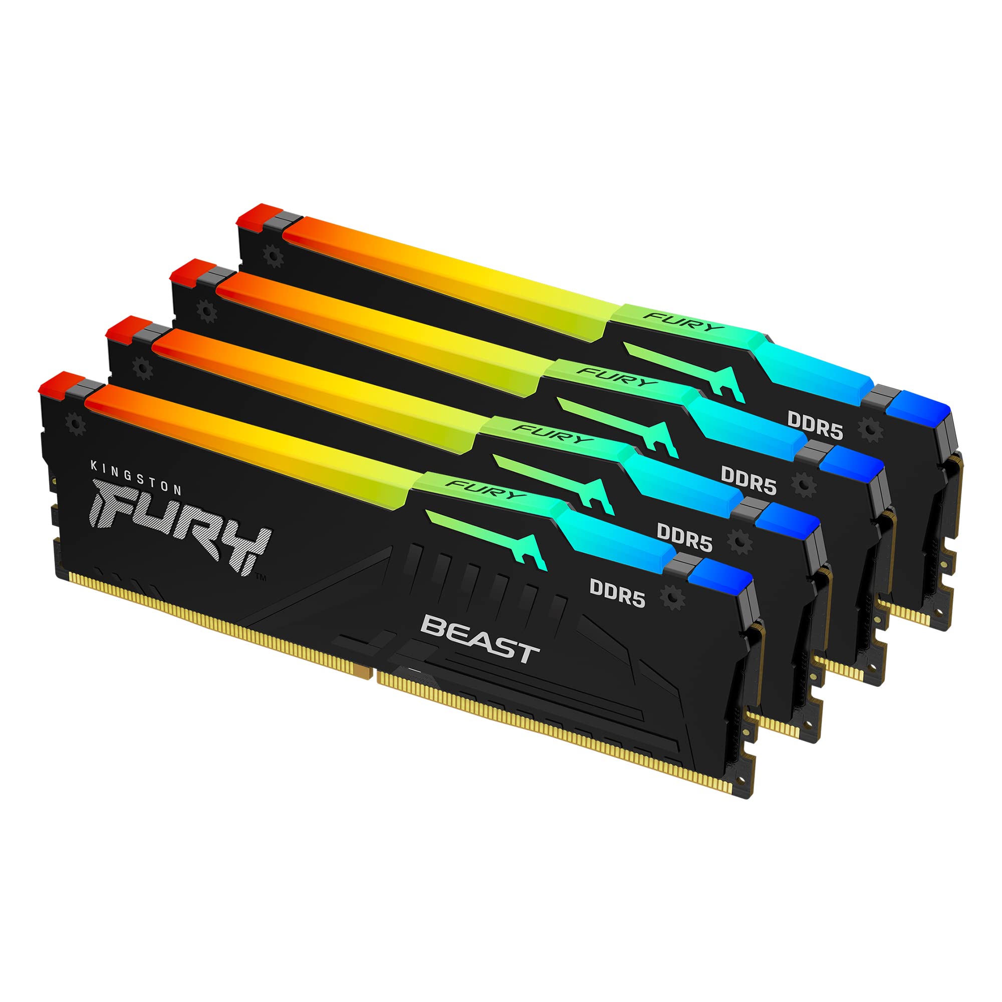 Kingston Technology Kingston Fury Beast RGB Black 128GB (4x32GB) 5200MT/s CL40 DDR5 XMP DIMM | Overclocking | Plug N Play | Intel XMP 3.0 | Kit of 4 | KF552C40BBAK4-128