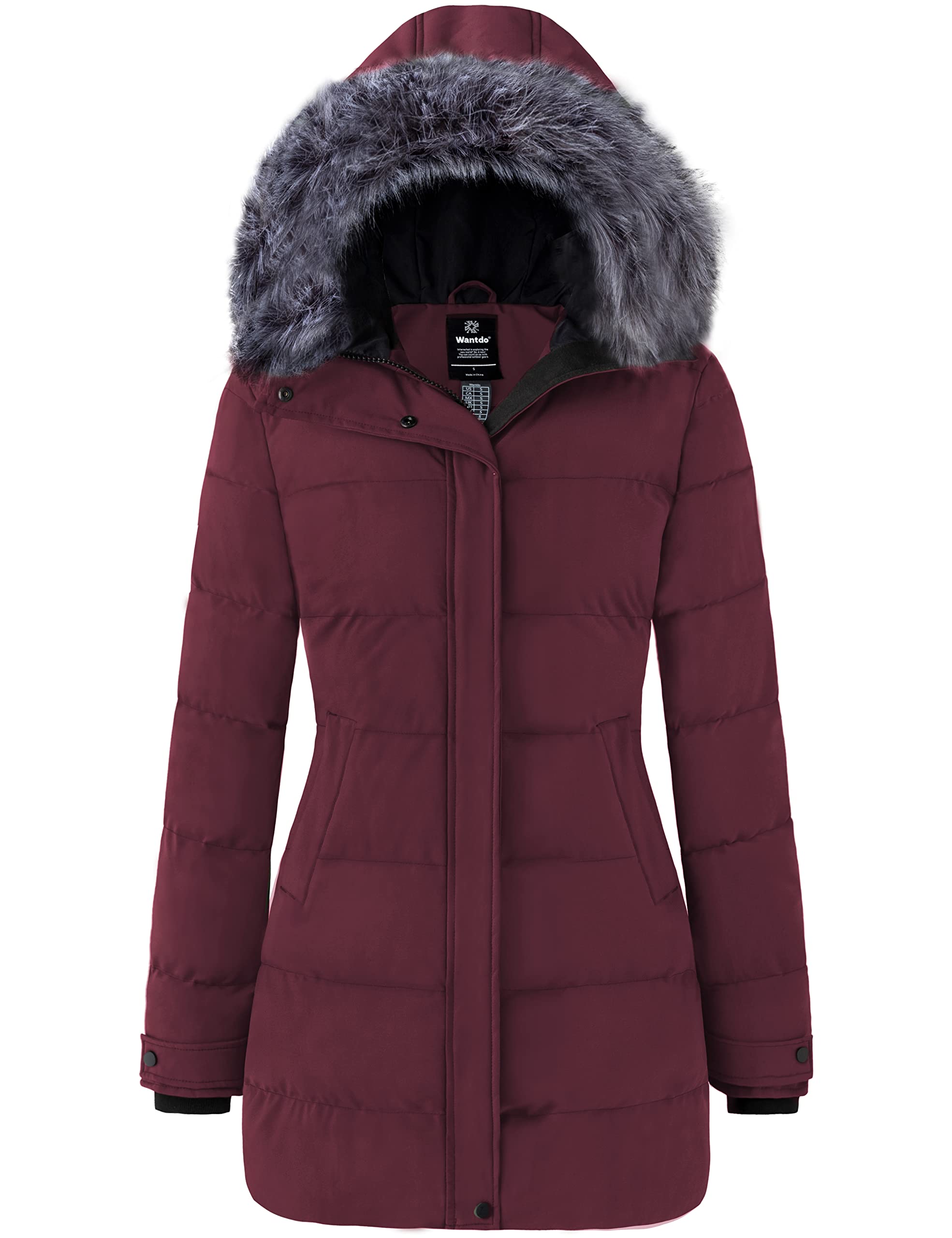 Wantdo Women's Long Quilted Winter Coat Thicken Puffer Jacket with Faux Fur Hood