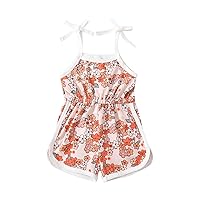 Outfit Size 5 Girls Toddler Girls Sleeveless Floral Prints Romper Jumpsuit Clothes Girl Clothes Size (Orange, 3-4 Years)