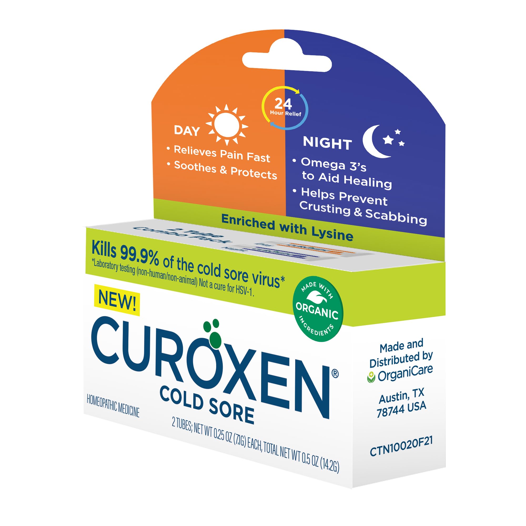 CUROXEN Oral Care Relief Bundle - Day & Night Cold Sore and Mouth Sore Relief, Made with All-Natural & Organic Ingredients, Cold Sore, Canker Sore, and Fever Blister Relief Enriched with Lysine