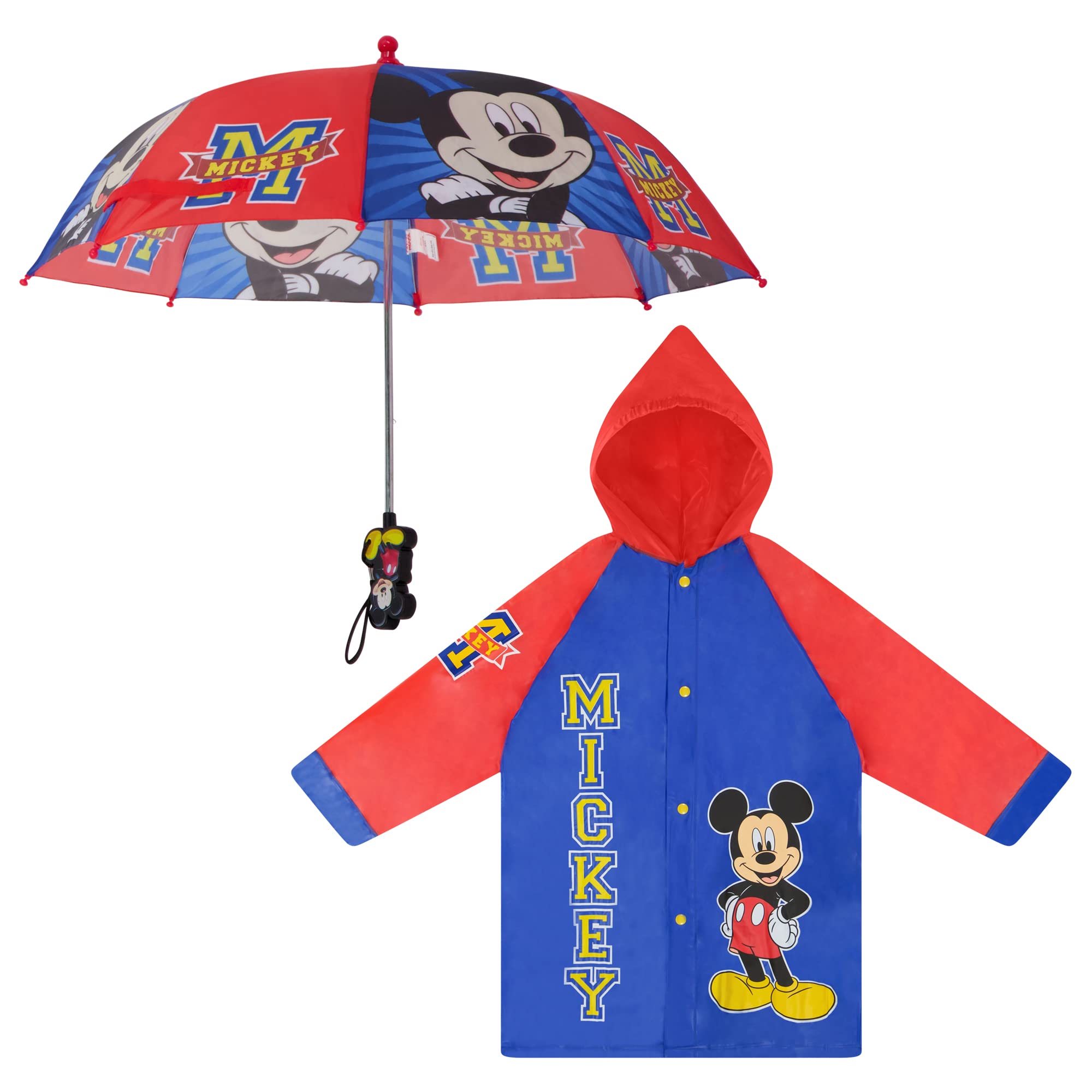 Disney Boys' Little Umbrella and Poncho Raincoat Set, Mickey Mouse Rain Wear for Toddler 2-3 or Kids 4-7, Dark Blue, Ages 2-7