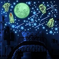 Glow in The Dark Stars for Ceiling, Luminous Stars Big Moon Astronaut Rocket Spaceship Wall Decals, Space Decoration, Sticky Fluorescence Stars, Kids Room Decor, Galaxy Wall Stickers, Nursery Decor