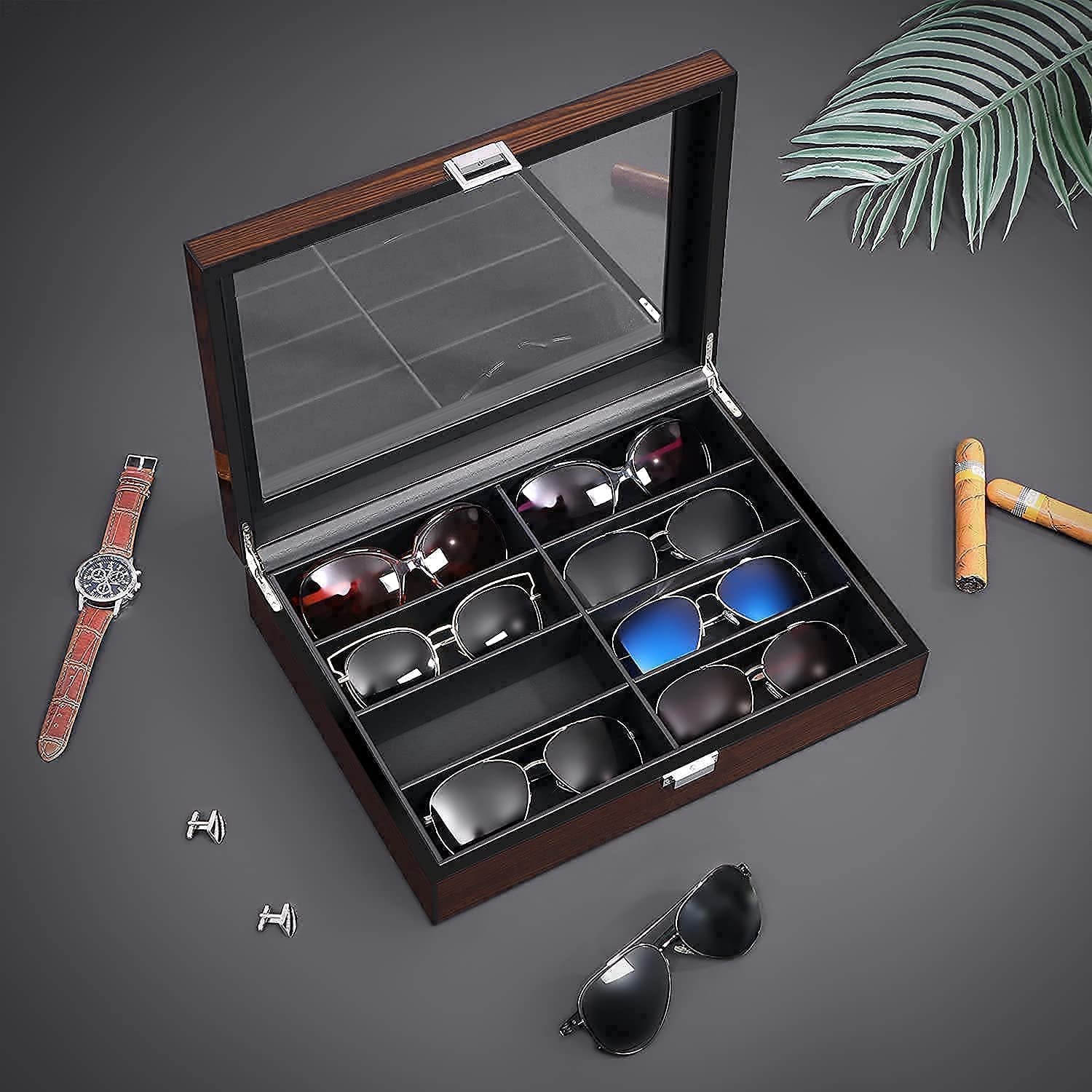 BEWISHOME Watch Box 20 Slots Watch Case for Men &Sunglasses Organizer, 8 Slot Sunglasses Case for Men,Bundle