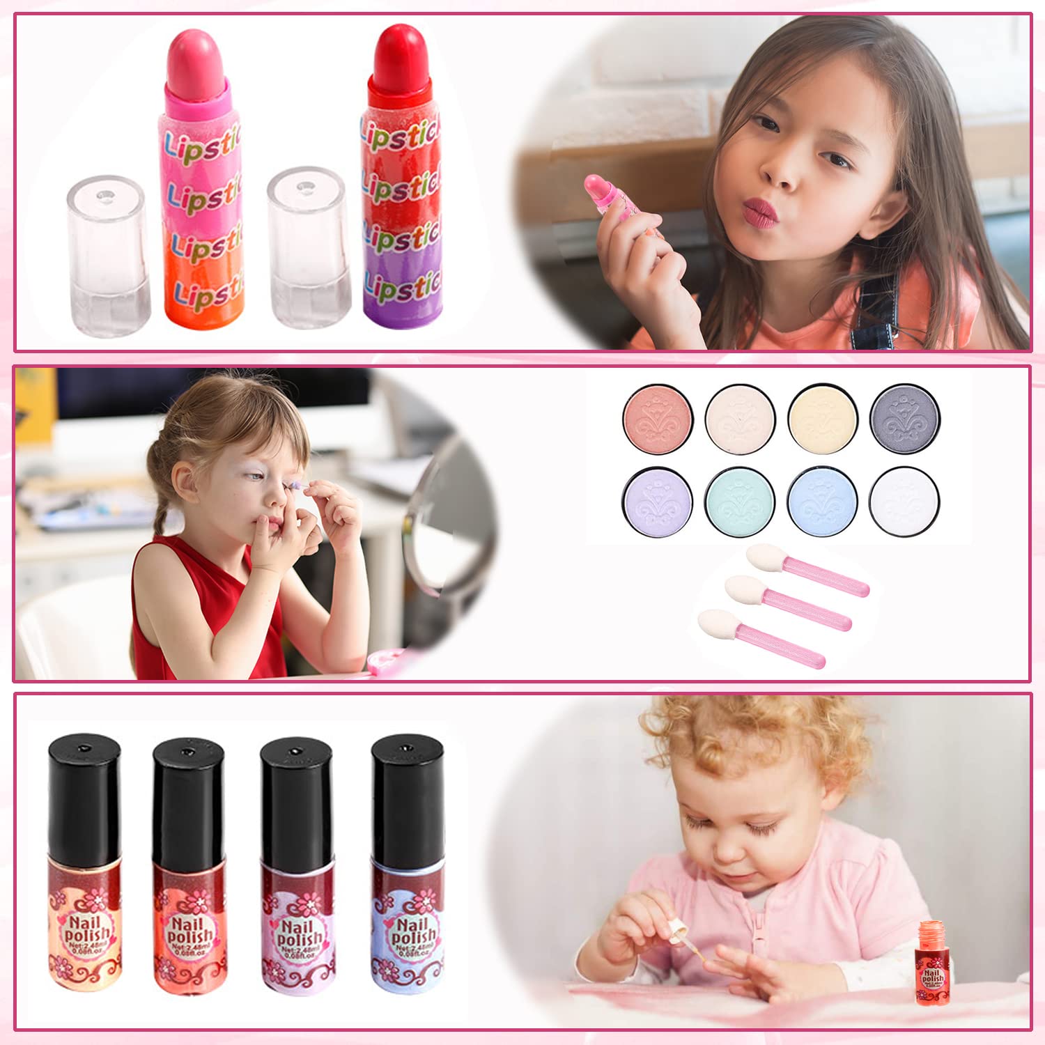 Vextronic Kids Makeup Kit for Girl, Washable Girls Makeup Kit, Non-Toxic Pretend Play Makeup for Toddlers Little Girls Age 3 4 5 6 7 8 9 10 11 12, Toddler Makeup Set Toy, Birthday Gifts Black Pink