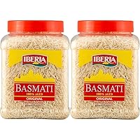 Iberia Basmati Rice Jar, 2 Pounds, Extra Long Grain, Naturally Aged Indian White Basmati Rice, Natural Basmati Rice in Food Grade Jar. (Pack of 2)