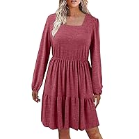 Wedding Guest Dresses for Women Plus Size Long Sleeve,Womens Square Neck Long Sleeve Fall Dresses Casual Sweate