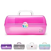 On-The-Go Girl Makeup Box, White Opal, Hard Plastic Makeup Organizer Box, Built-In Mirror, Secure Latch for Safe Travel, Spacious Storage for Large Items
