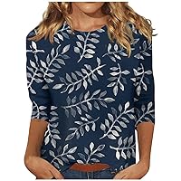Blouses for Women Dressy Casual,Plus Size Tops for Women Womens 3/4 Sleeve Tops Round Neck Vintage Print Graphic Shirt