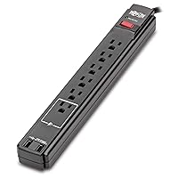 Tripp Lite 6 Outlet Surge Protector Power Strip 6ft Cord 990 Joules Dual USB Charging & INSURANCE (TLP606USBB) Black
