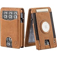 Wallet For Men, Airtag Wallet With Cash Strap ID Window, Credit Card Holder, Bifold Slim Minimalist Wallet, Pop Up Leather Wallet, RFID Blocking Magnetic Closure, 10-15 Card Capacity (Brown)