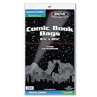 BCW Resealable Current/Modern Comic Bags - 100 ct | Acid-Free Modern Comic Bags for Current Issues | Exterior 6 7/8 x 10 1/2 inches | Crystal Clear Protection for Your Comic Collection