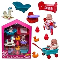 Mini Baby Doll Set, Small Baby Doll Playset with Mini Doll Accessories & 5 inch Doll Furniture, Mini Dolls for Girls, Small Dolls for Girls, Mini Baby Dolls Toy Play Pack, 15pc Tiny Baby Doll Sets