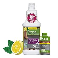 Bona Multi-Surface Floor Cleaner Bottle for use with Swiffer WETJET Spray Mop, Stone Tile Laminate and Vinyl LVT/LVP, Lemon Mint Scent, makes 64 Fl Oz - Includes Filled Bottle + Concentrate Refill