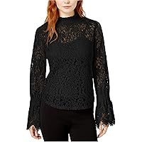 Womens Lace Baby Doll Blouse, Black, Large