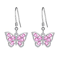 S925 Sterling Silver Butterfly Birthstone Pendant Necklace for Women with Premium Cubic Zirconia Jewelry for Mother's Day Valentine Birthday Gifts