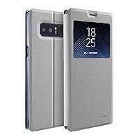 Deluxe FlipCover for Samsung Galaxy Note 8 with Viewing Window Magnet FlipCase BookStyle Screen Protector Stand Protective Case, White