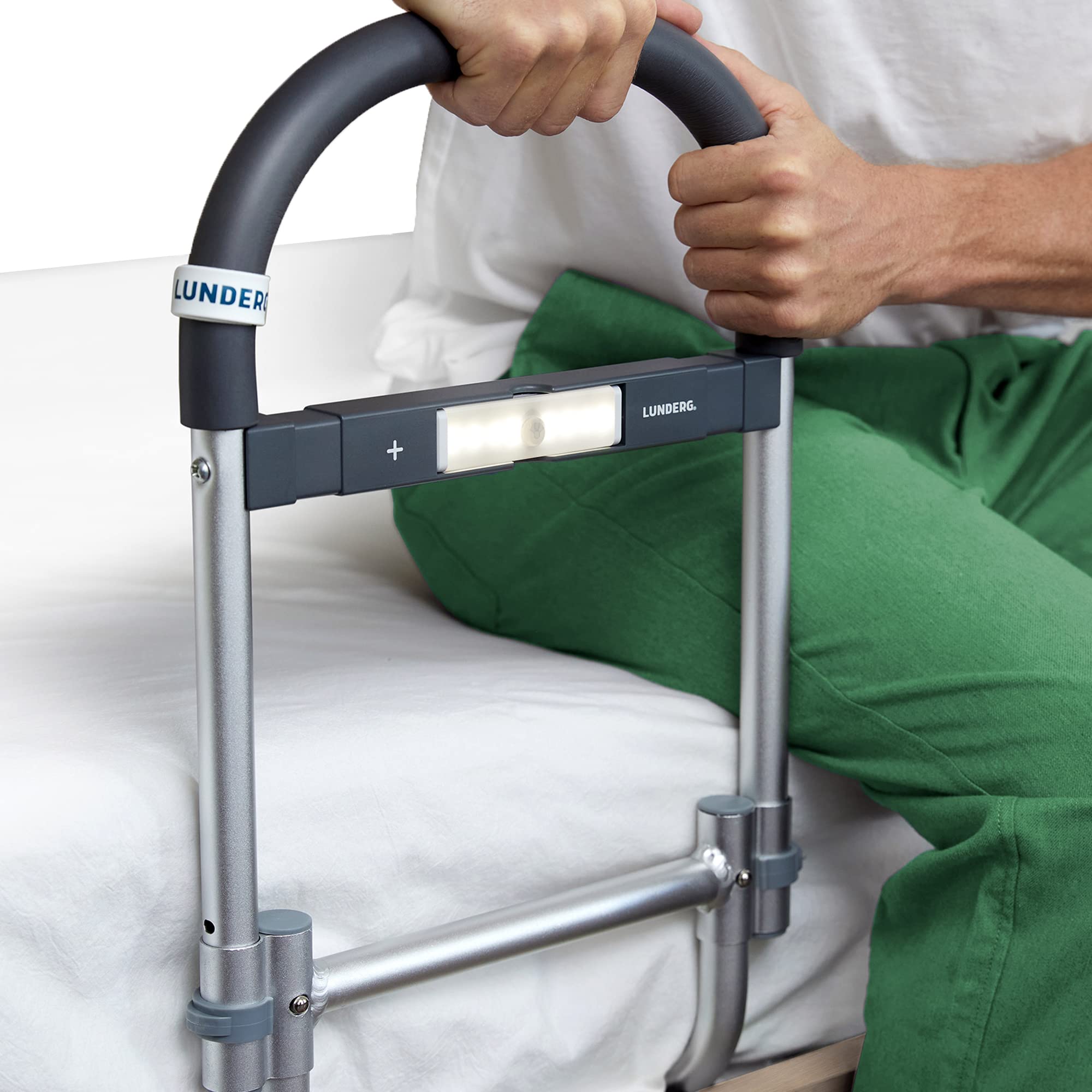 Lunderg Bed Rails for Elderly Adults Safety - with Motion Light & Non-Slip Handle - Bed Railings for Seniors & Surgery Patients - The Bed Cane Fits Any Bed & Makes Getting in & Out of Bed Much Easier