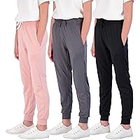 Real Essentials 3 Pack: Girls' Lounge Joggers Soft Athletic Performance Casual Sweatpants(Ages 7-16)
