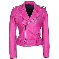 Womens Motorcycle Hot Pink Short Leather Jacket for Ladies Biker