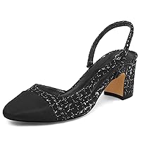 Women's Splicing Closed Round Toe Slingback Pumps 2.5 Inch Chunky Block Heels Casual Dress Shoes