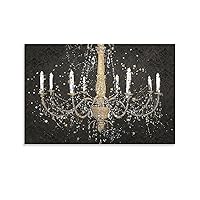 White Crystal Chandelier on Black Background Poster Canvas Printing Large Wall Art Decorative Painting Canvas Wall Posters And Art Picture Print Modern Family Bedroom Decor Gift 08x12inch(20x30cm)