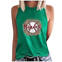 Braves Baseball Tank Tops for Women Leopard Graphic Sleeveless T-Shirt Baseball Mom Shirt Casual Workout Summer Vest